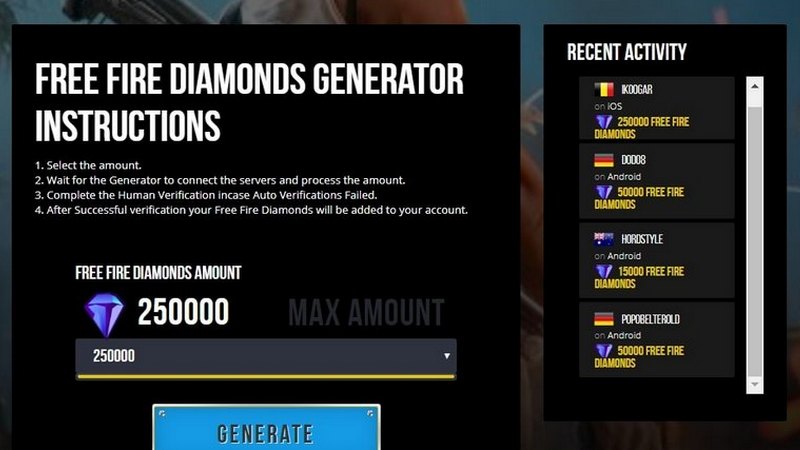 free fire diamonds generators