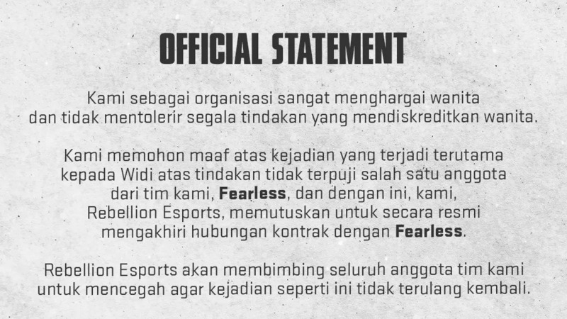 Statement Rebellion Zion atas kasus yang dihadapi Fearless